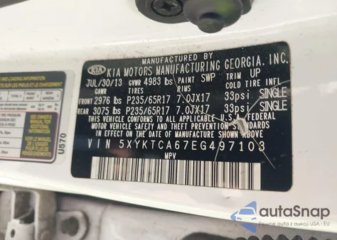 2014 Kia Sorento Lx from USA, damaged, VIN 5XYKTCA67EG497103